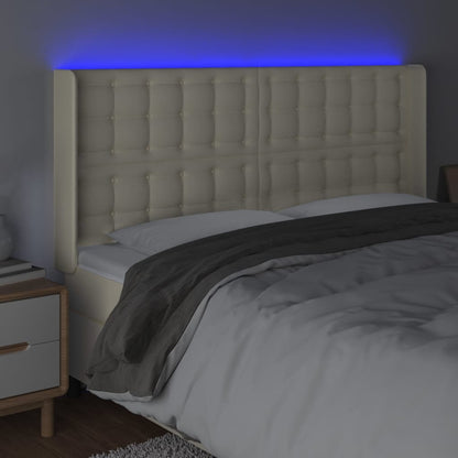 Hoofdbord Led Kunstleer Kleurig 163 x 16 x 118/128 cm Crème