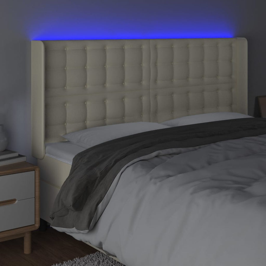 Hoofdbord Led Kunstleer Kleurig 163 x 16 x 118/128 cm Crème