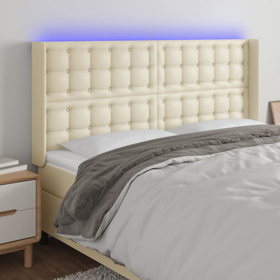 Hoofdbord Led Kunstleer Kleurig 163 x 16 x 118/128 cm Crème