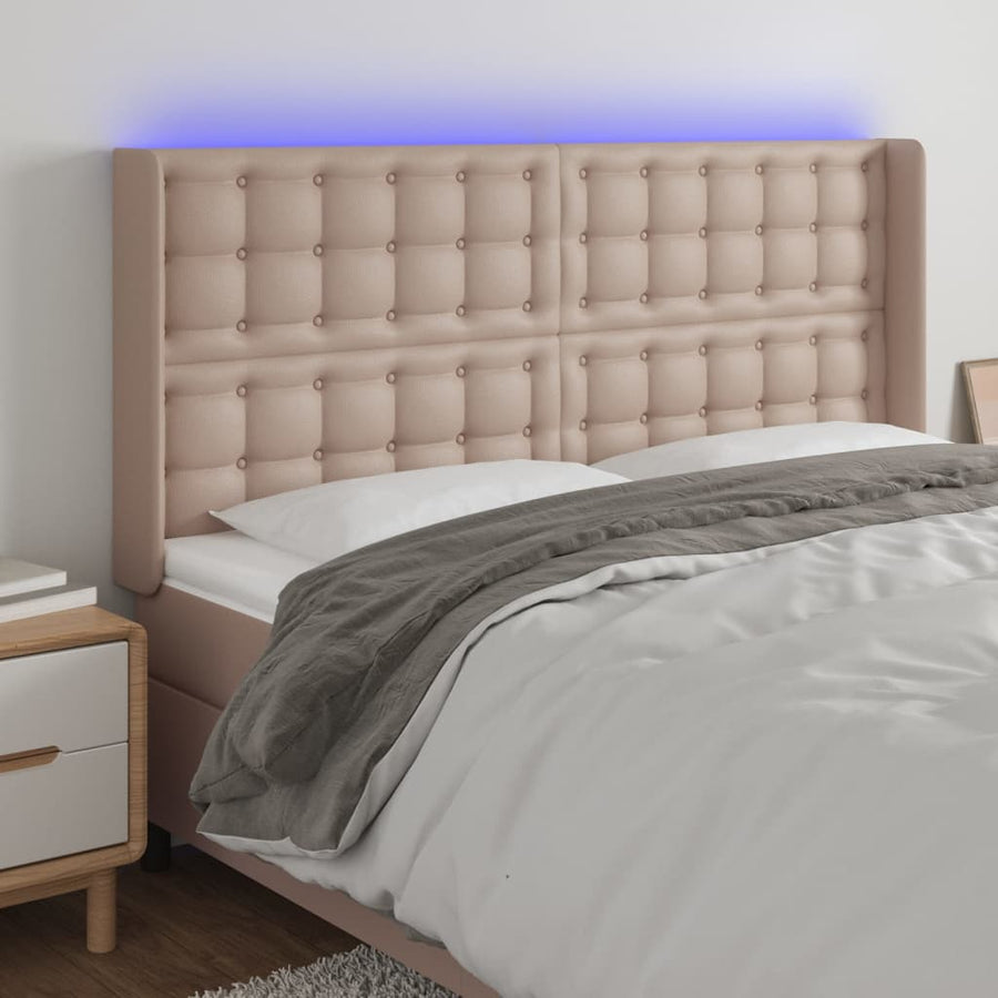 Hoofdbord Led Kunstleer Kleurig 1 163 x 16 x 118/128 cm Cappuccino