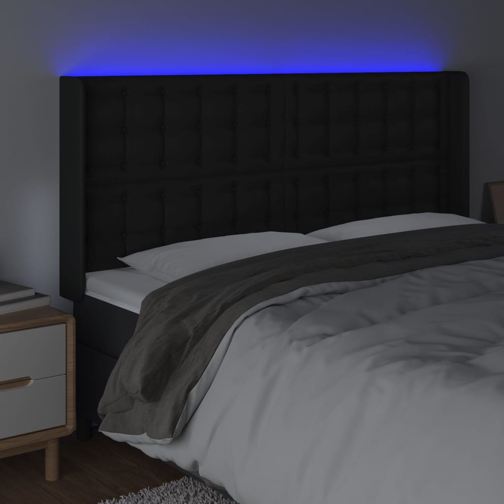 Hoofdbord Led Kunstleer 183 x 16 x 118/128 cm Zwart