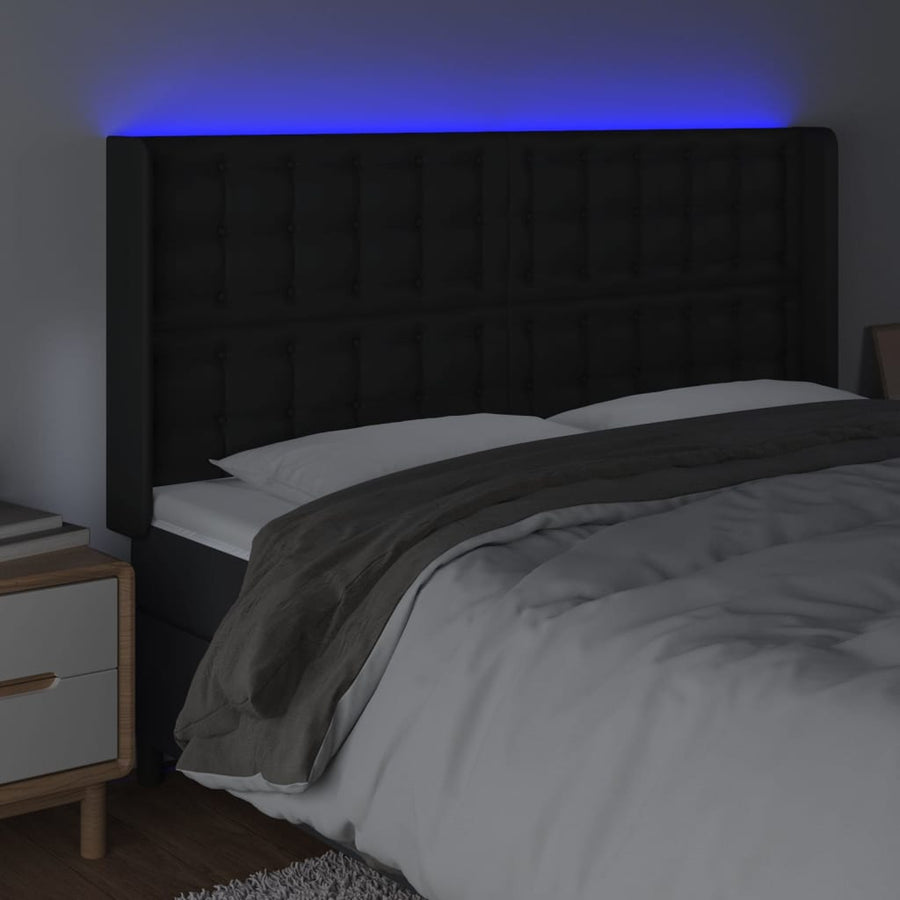Hoofdbord Led Kunstleer 183 x 16 x 118/128 cm Zwart