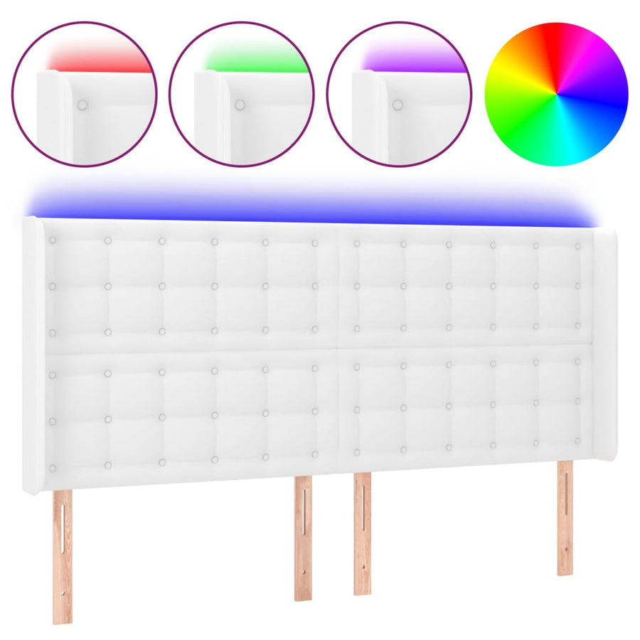 Hoofdbord Led Kunstleer 183 x 16 x 118/128 cm Wit