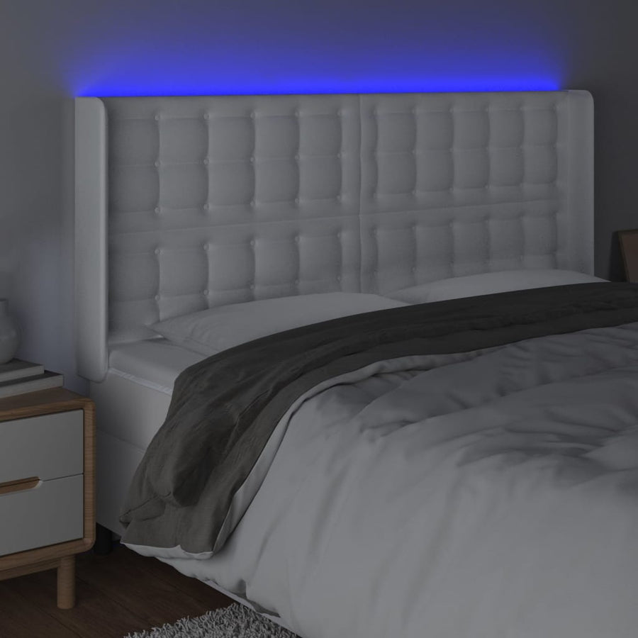 Hoofdbord Led Kunstleer 183 x 16 x 118/128 cm Wit
