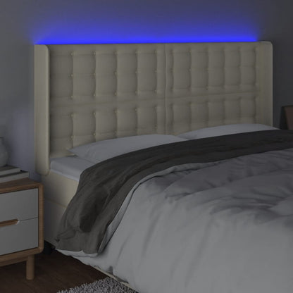 Hoofdbord Led Kunstleer Kleurig 183 x 16 x 118/128 cm Crème