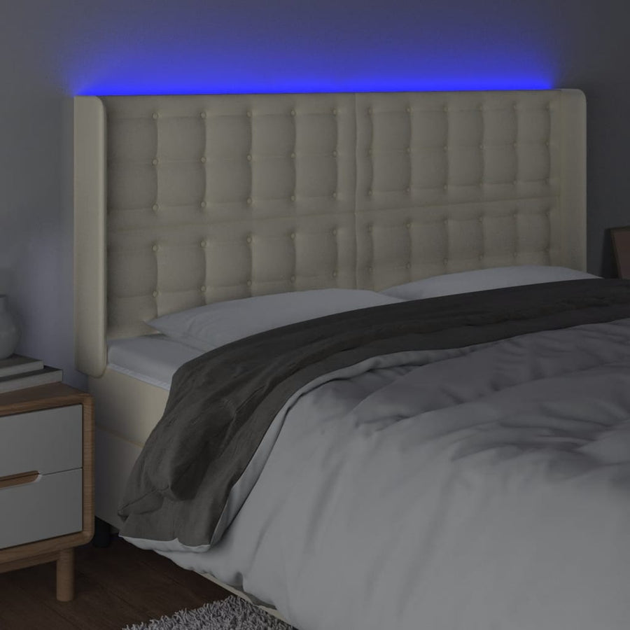 Hoofdbord Led Kunstleer Kleurig 183 x 16 x 118/128 cm Crème