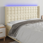 Headboard LED 183x16x118/128 cm faux leather cream