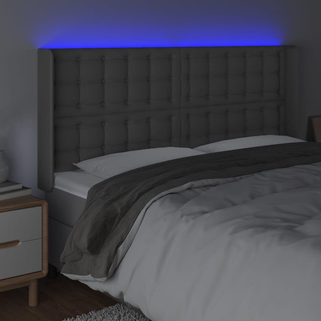 Hoofdbord Led Kunstleer 183 x 16 x 118/128 cm Grijs