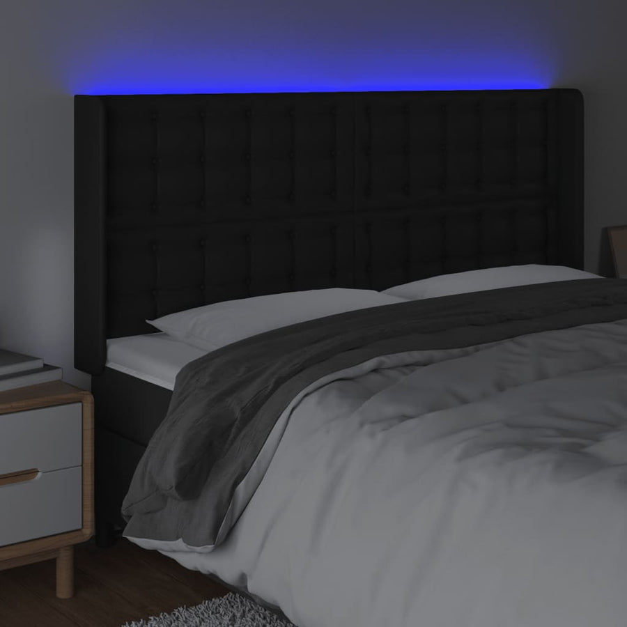 Hoofdbord Led Kunstleer 203 x 16 x 118/128 cm Zwart