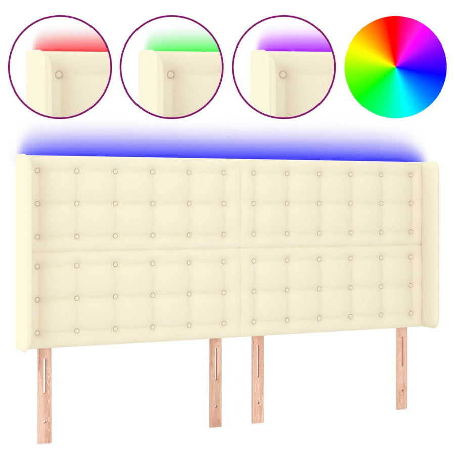 Hoofdbord Led Kunstleer Kleurig 203 x 16 x 118/128 cm Crème