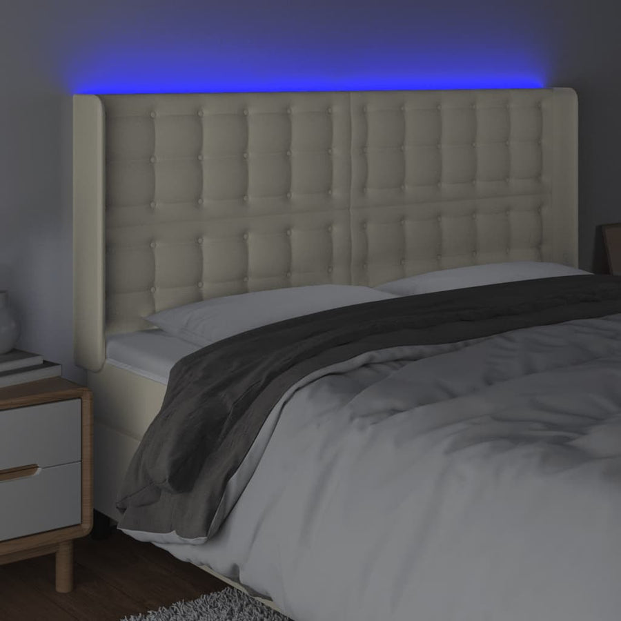 Hoofdbord Led Kunstleer Kleurig 203 x 16 x 118/128 cm Crème