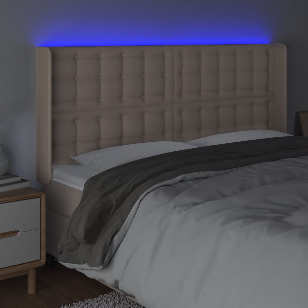 Hoofdbord Led Kunstleer Kleurig 203 x 16 x 118/128 cm Cappuccino