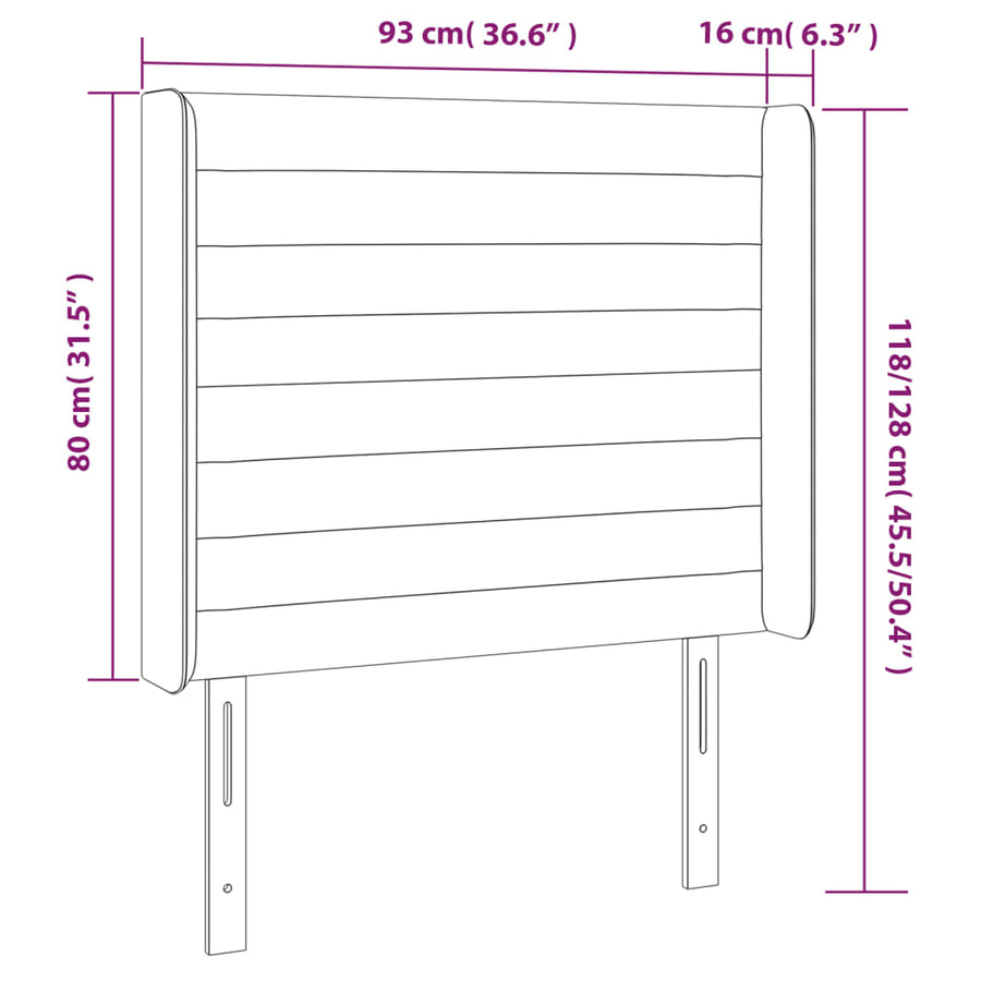 Hoofdbord LED 93x16x118/128 cm stof lichtgrijs 93 x 16 x 118/128 cm Lichtgrijs