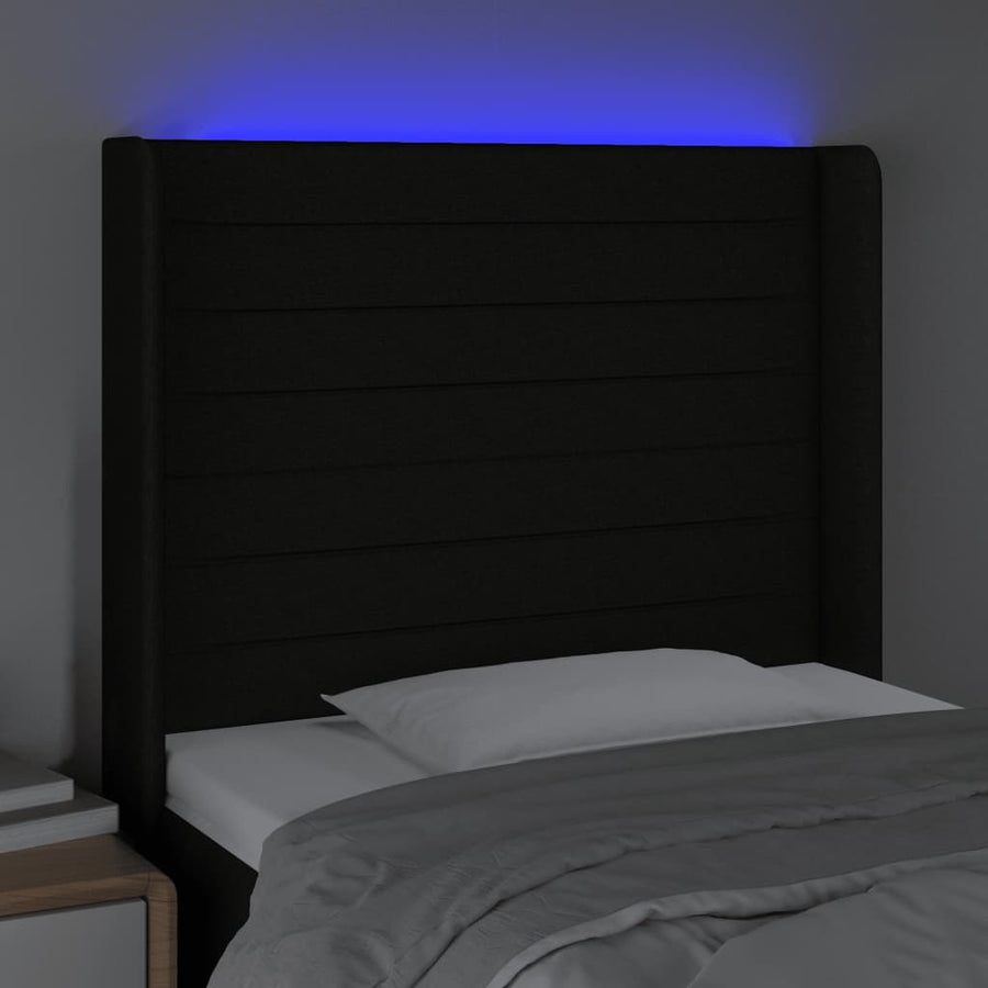 Hoofdbord LED 93x16x118/128 cm stof zwart 93 x 16 x 118/128 cm Zwart