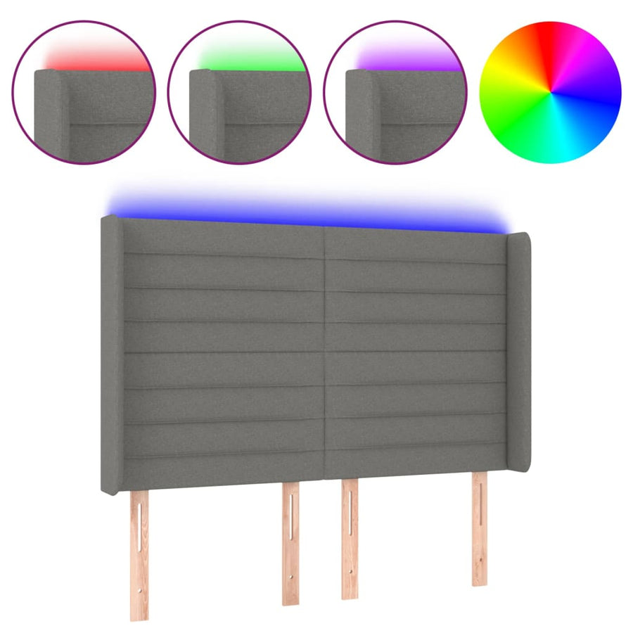 Hoofdbord LED 147x16x118/128 cm stof donkergrijs 147 x 16 x 118/128 cm Donkergrijs