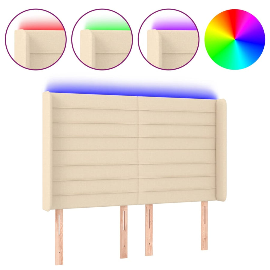 Hoofdbord Led Stof Kleurig 147 x 16 x 118/128 cm Crème