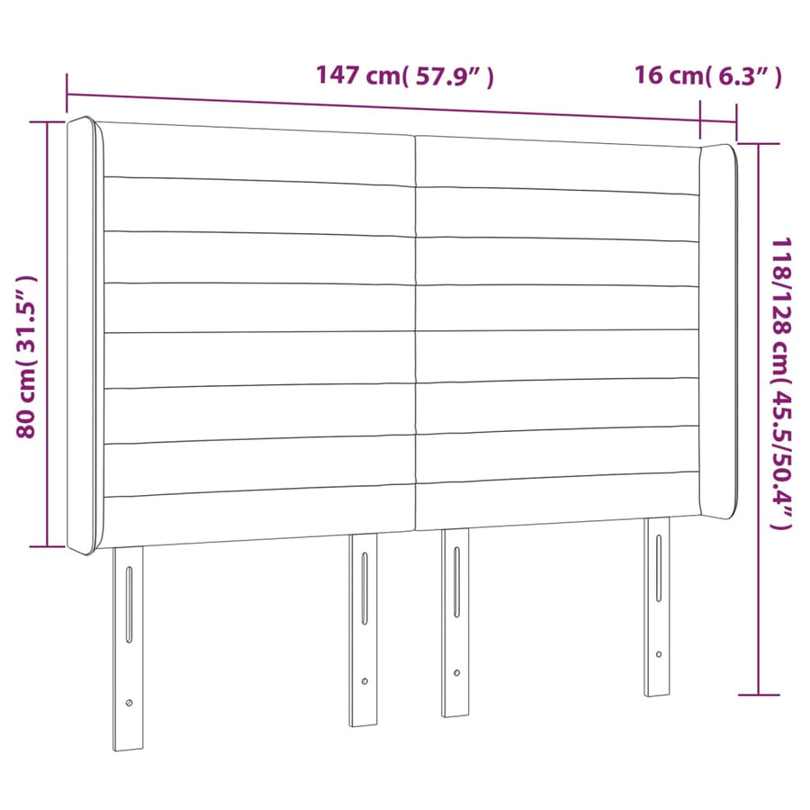 Hoofdbord Led Stof Kleurig 147 x 16 x 118/128 cm Crème