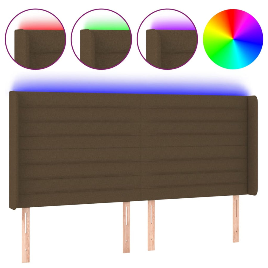 Hoofdbord LED 163x16x118/128 cm stof donkerbruin 163 x 16 x 118/128 cm Donkerbruin