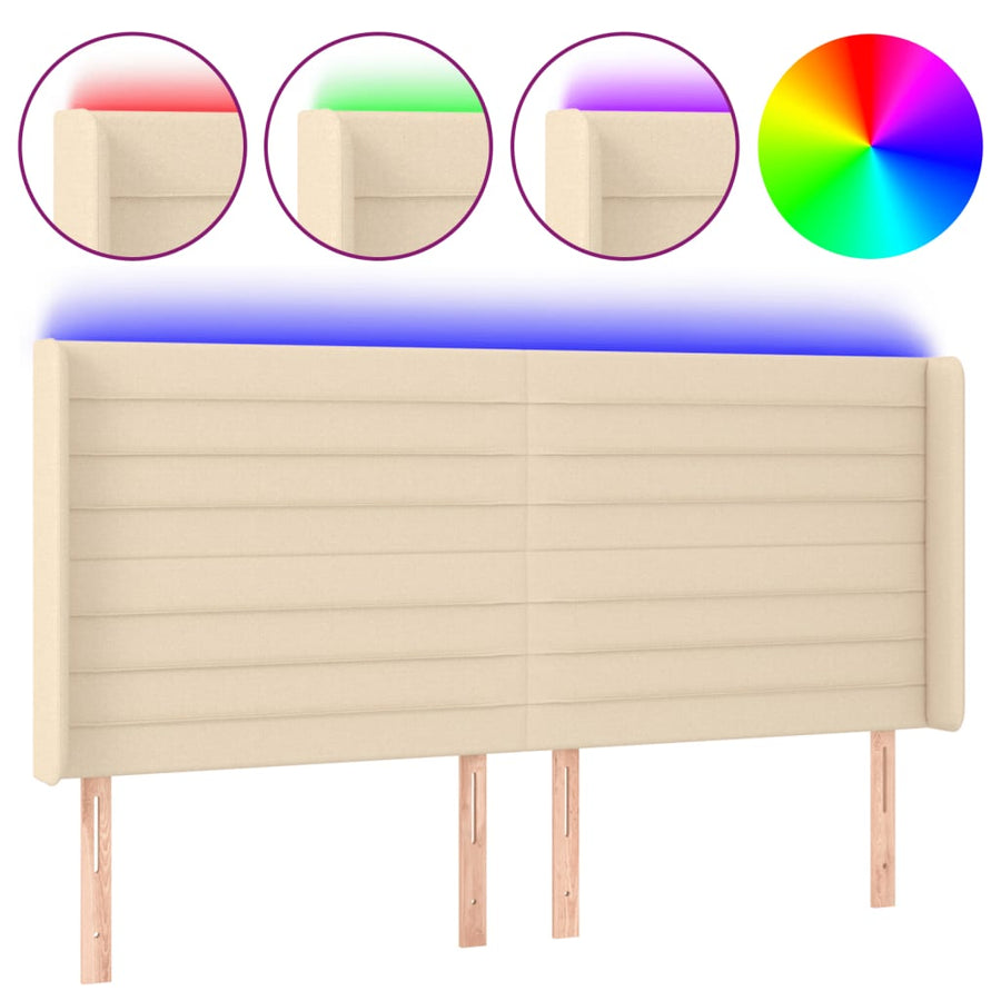 Hoofdbord Led Stof Kleurig 163 x 16 x 118/128 cm Crème