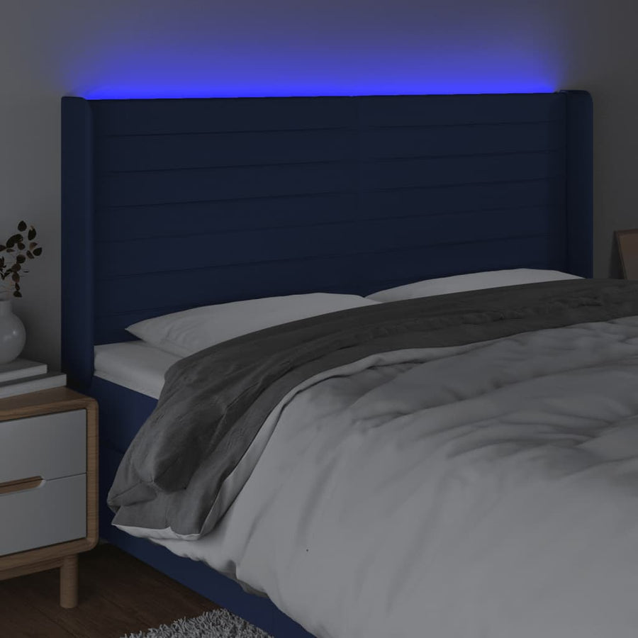 Hoofdbord Led Stof 163 x 16 x 118/128 cm Blauw