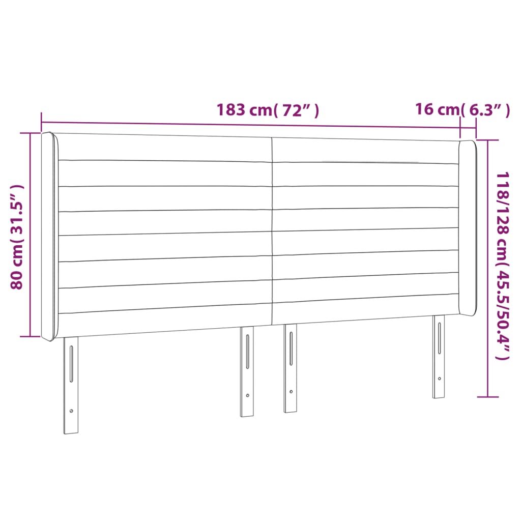 Hoofdbord LED 183x16x118/128 cm stof donkergrijs 183 x 16 x 118/128 cm Donkergrijs