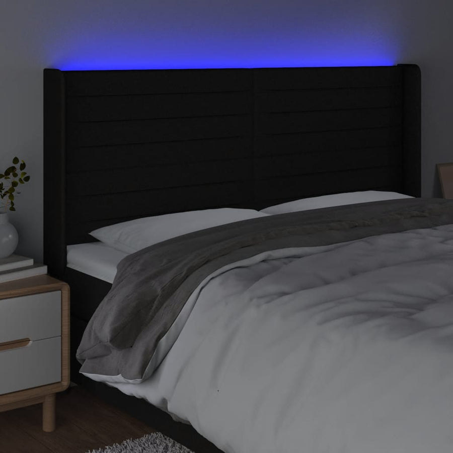 Hoofdbord LED 183x16x118/128 cm stof zwart 183 x 16 x 118/128 cm Zwart