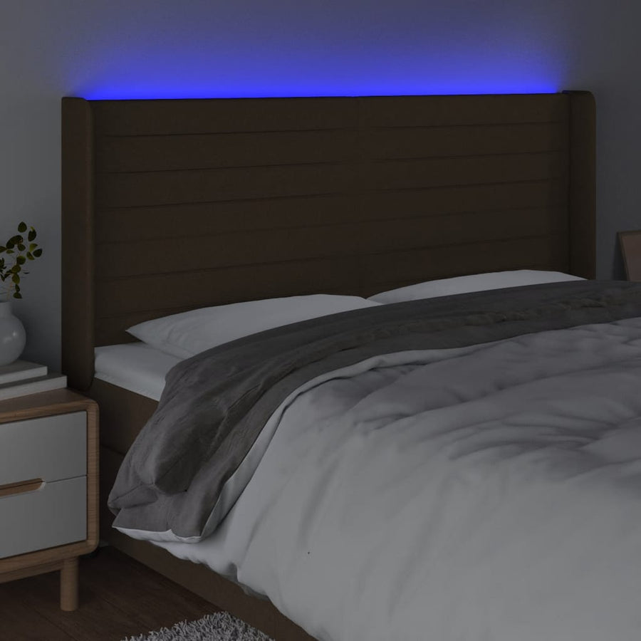 Hoofdbord Led Stof 183 x 16 x 118/128 cm Donkerbruin