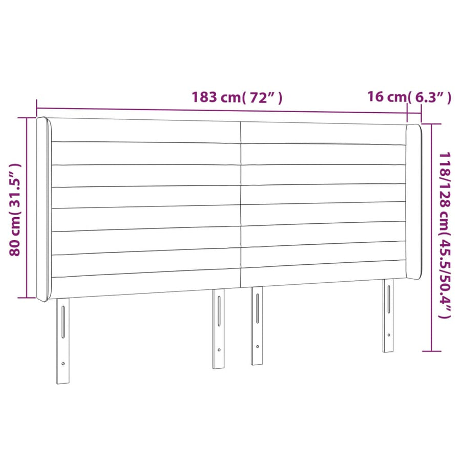 Hoofdbord Led Stof 183 x 16 x 118/128 cm Donkerbruin