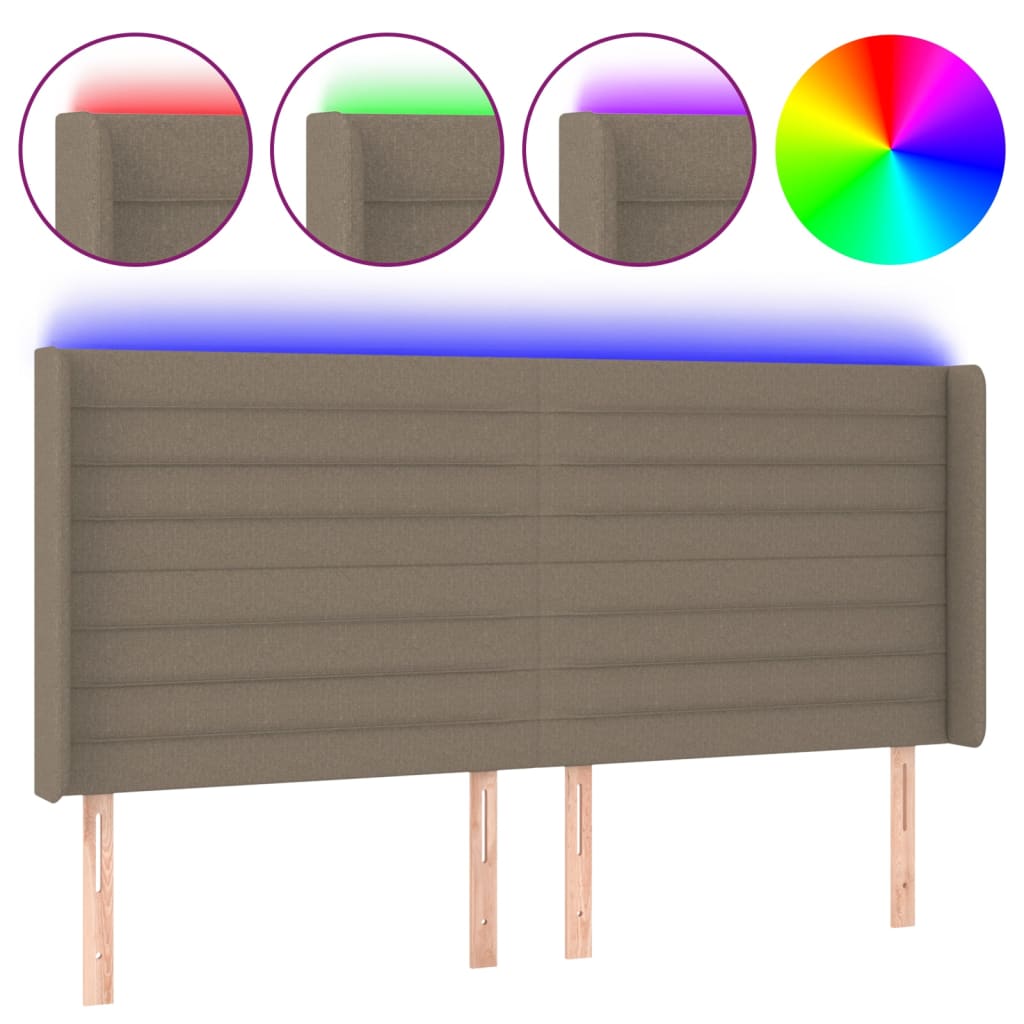 Hoofdbord LED 183x16x118/128 cm stof taupe
