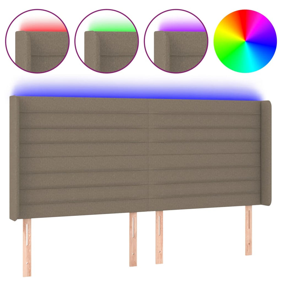 Hoofdbord LED 183x16x118/128 cm stof taupe