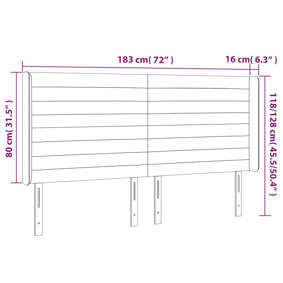 Hoofdbord Led Stof Kleurig 183 x 16 x 118/128 cm Crème