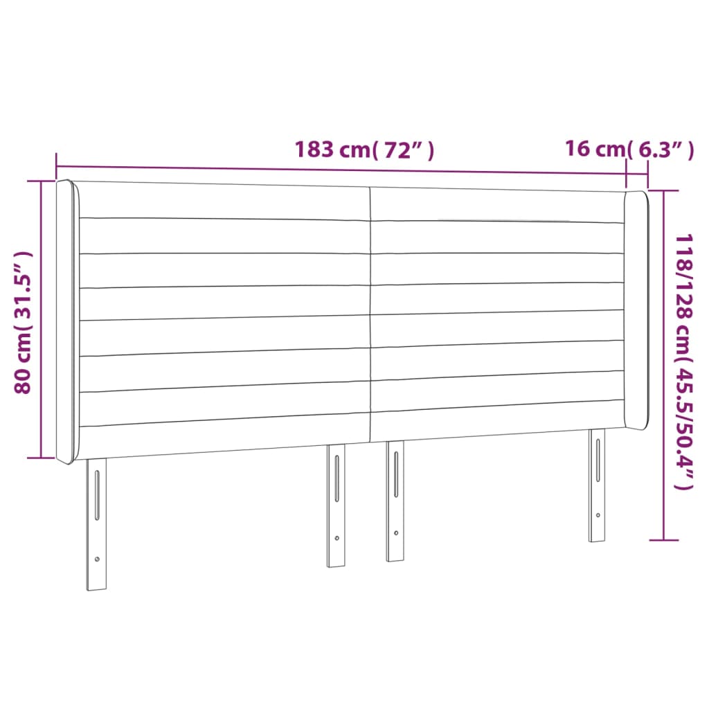Hoofdbord Led Stof 183 x 16 x 118/128 cm Blauw