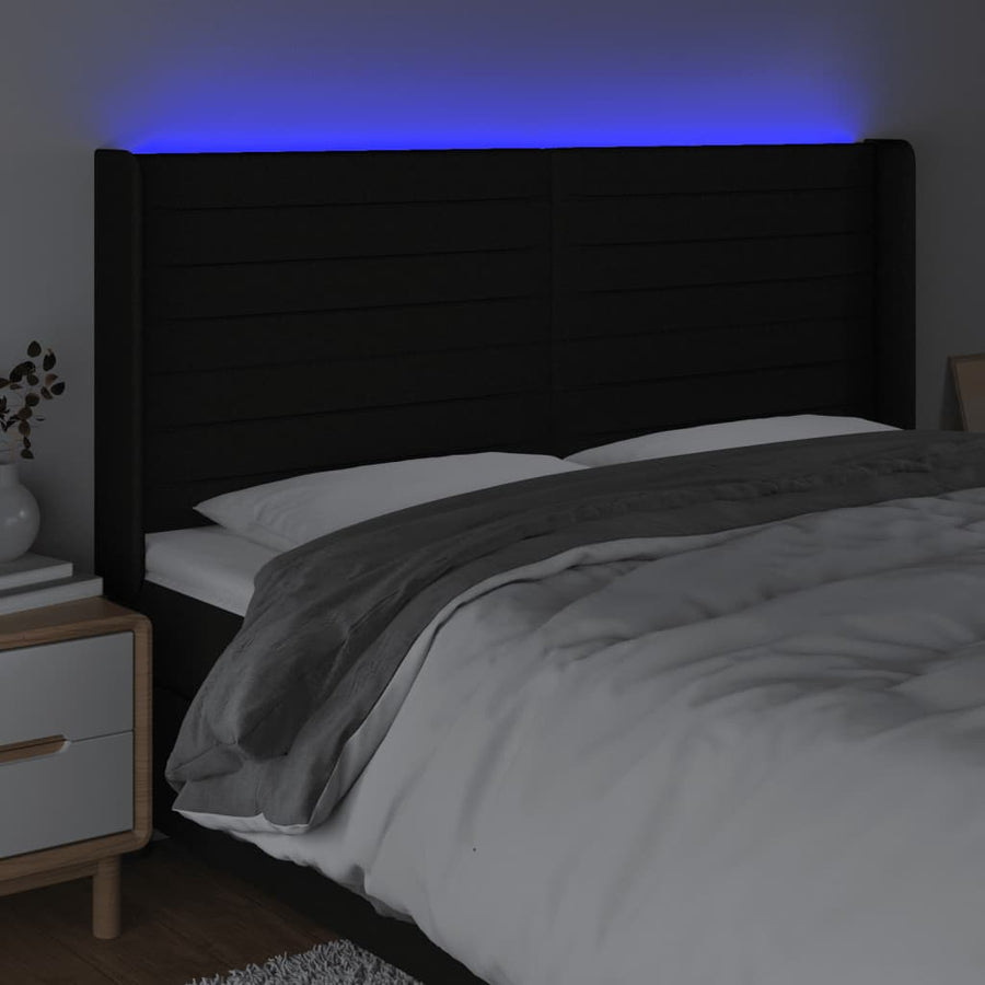 Hoofdbord LED 203x16x118/128 cm stof zwart 203 x 16 x 118/128 cm Zwart