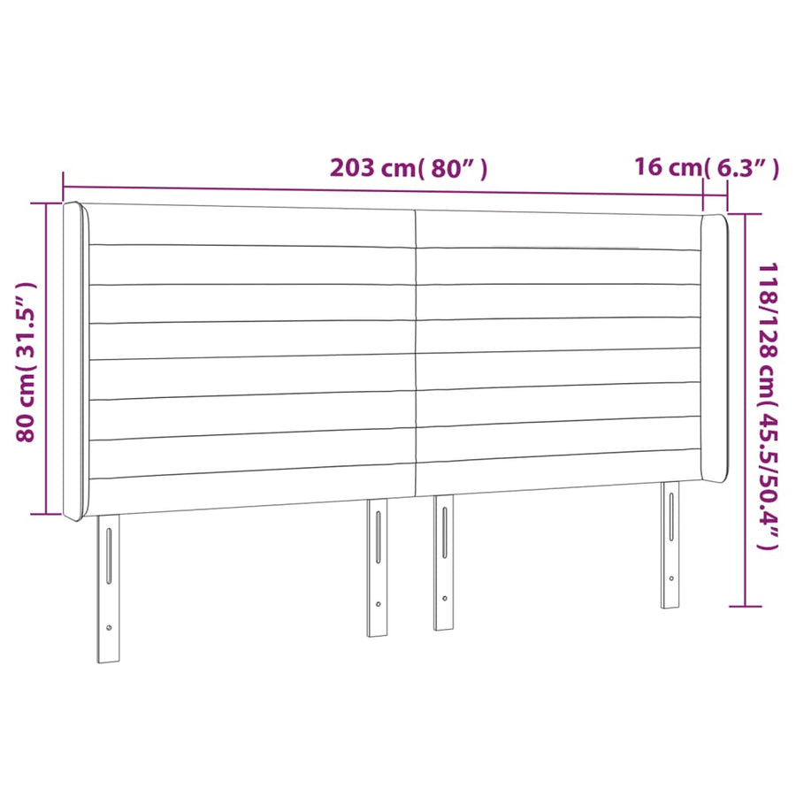 Hoofdbord Led Stof 203 x 16 x 118/128 cm Donkerbruin