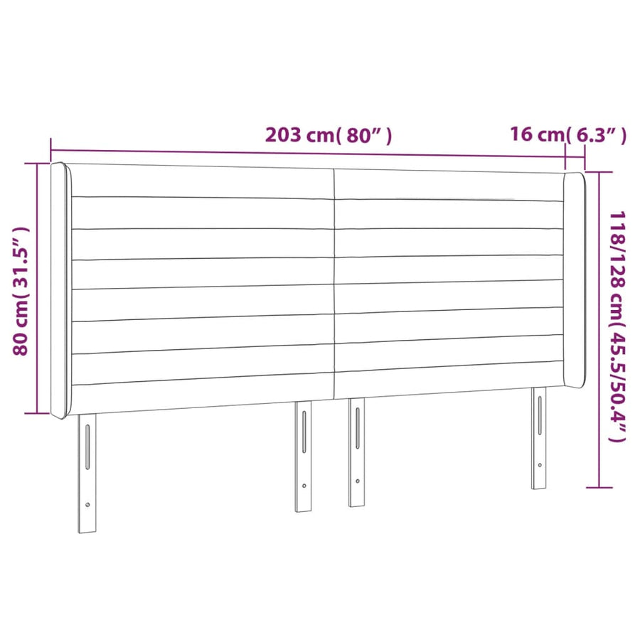 Hoofdbord LED 203x16x118/128 cm stof crèmekleurig