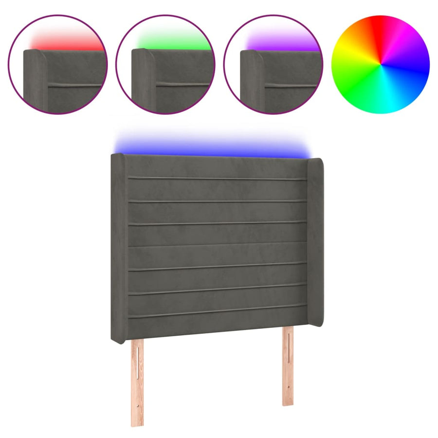 Hoofdbord Led 83X16X118/128 Cm Fluweel Donkergrijs