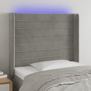 Hoofdbord 93x16x118/128 cm fluweel lichtgrijs LED