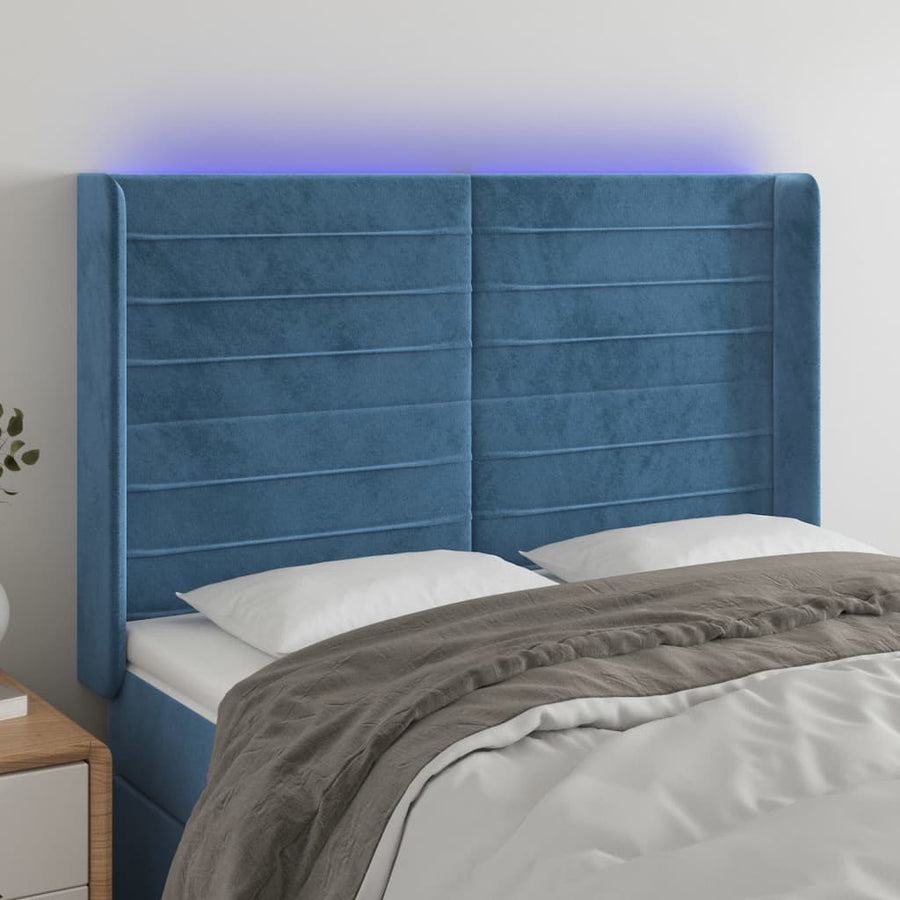 Hoofdbord Led 147X16X118/128 Cm Fluweel Donkerblauw
