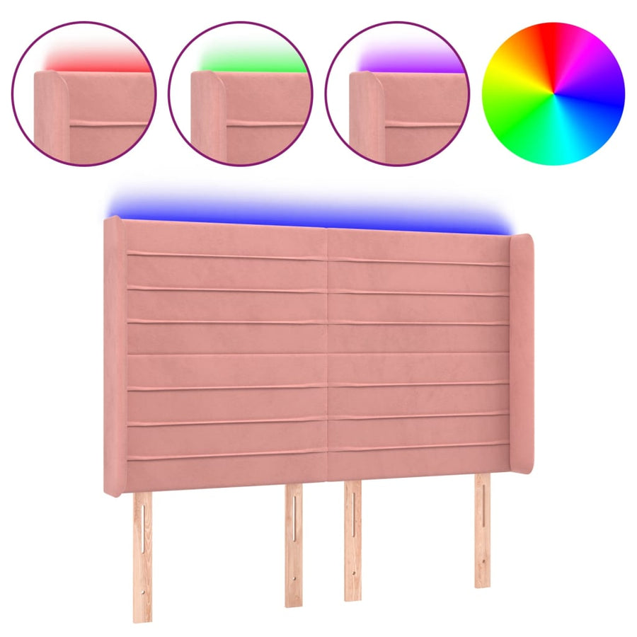 Hoofdbord Led 147X16X118/128 Cm Fluweel Roze