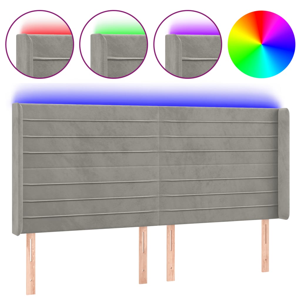 Hoofdbord Led 163X16X118/128 Cm Fluweel Lichtgrijs