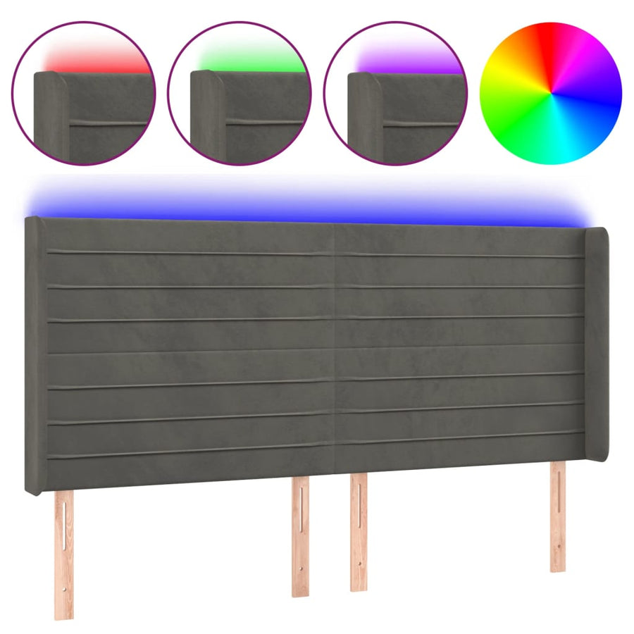 Hoofdbord Led 163X16X118/128 Cm Fluweel Donkergrijs