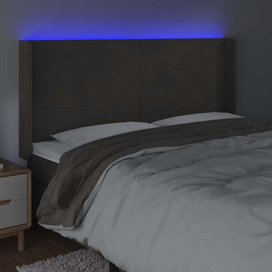 Hoofdbord Led 163X16X118/128 Cm Fluweel Donkergrijs