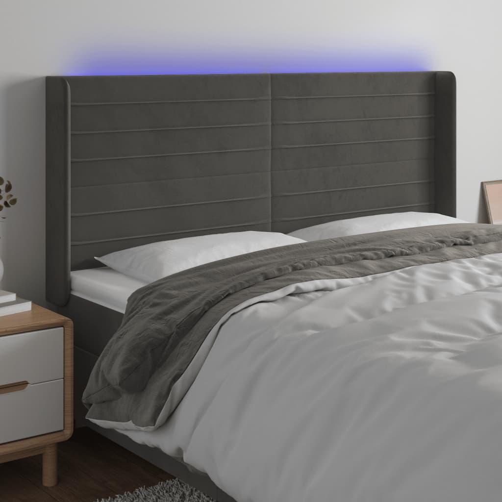 Hoofdbord Led 163X16X118/128 Cm Fluweel Donkergrijs