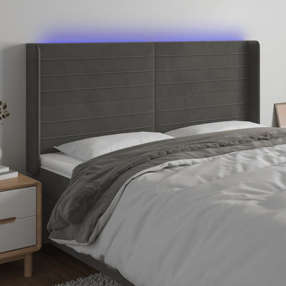 Hoofdbord Led 163X16X118/128 Cm Fluweel Donkergrijs