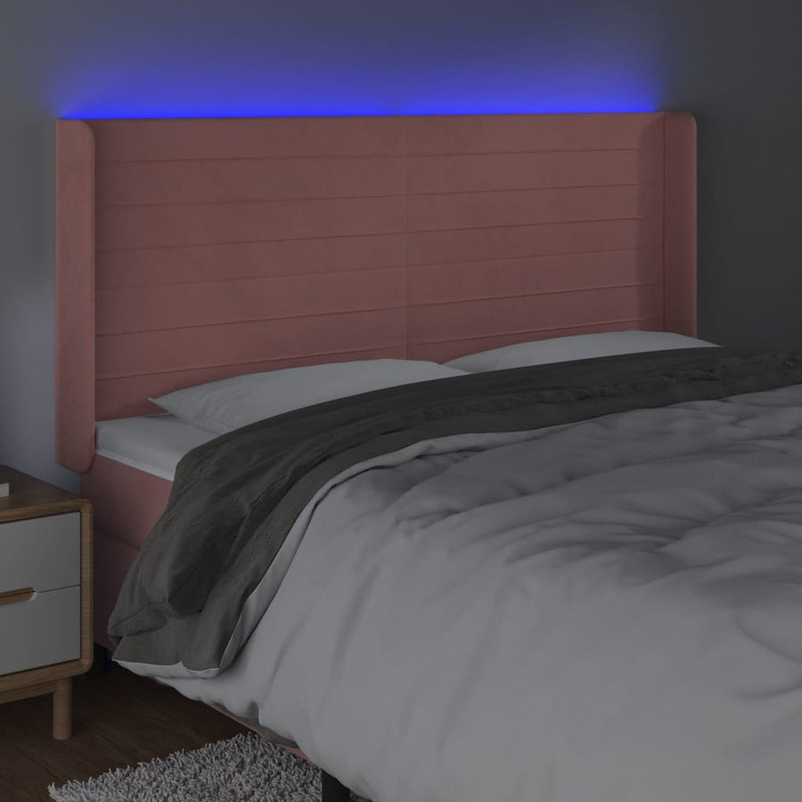 Hoofdbord LED 163x16x118/128 cm fluweel roze 163 x 16 x 118/128 cm Roze
