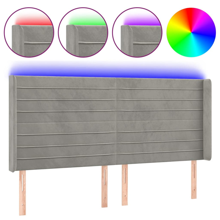 Hoofdbord Led 183X16X118/128 Cm Fluweel Lichtgrijs