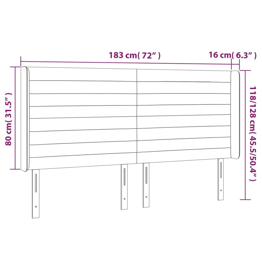 Hoofdbord Led Fluweel 183 x 16 x 118/128 cm