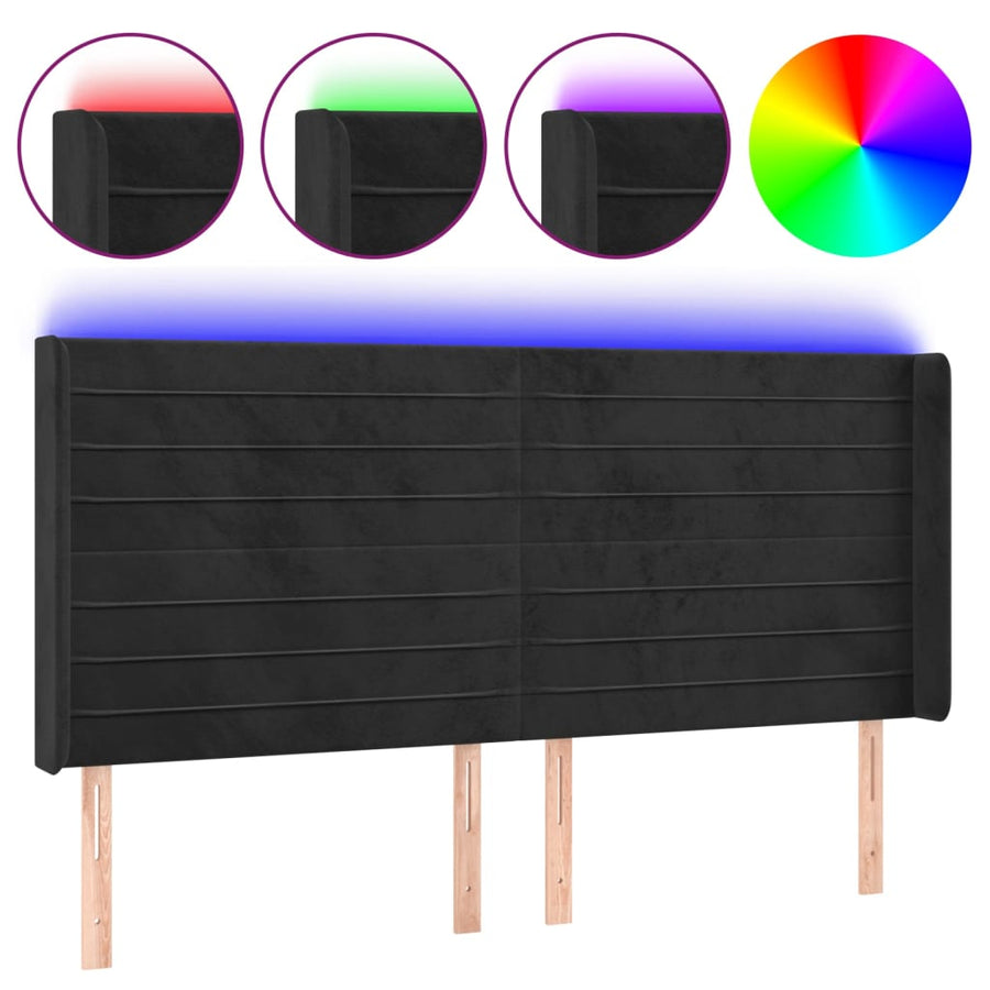 Hoofdbord Led 203X16X118/128 Cm Fluweel Zwart