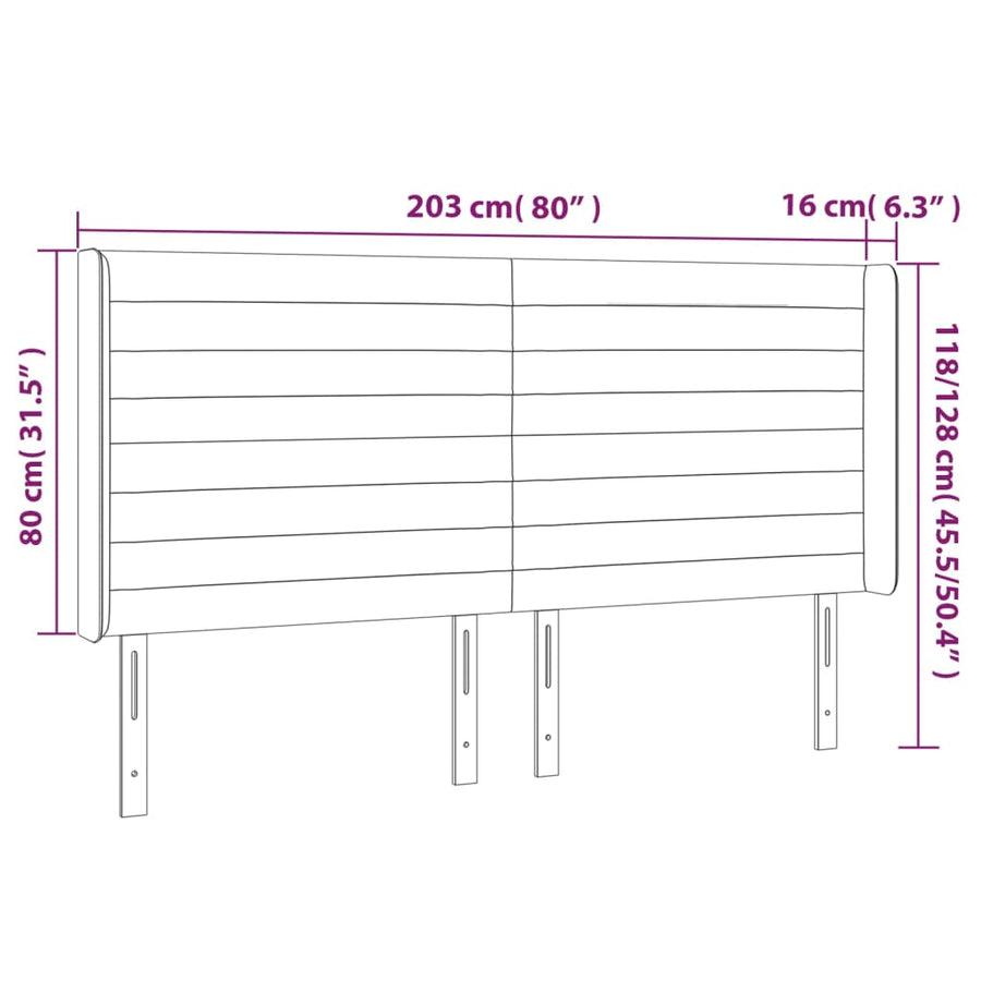 Hoofdbord Led Fluweel 203 x 16 x 118/128 cm