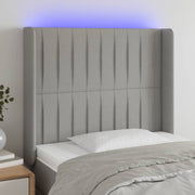 Hoofdbord 93x16x118/128 cm stof lichtgrijs LED